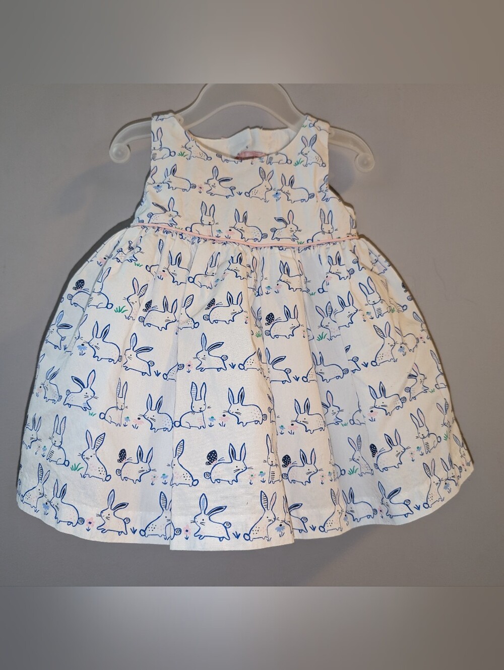 🐰 Gymboree Baby Bunnies White Sleeveless Cotton Bow Dress with Bunny Print 3-6
